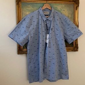 Barbour Blue Summer Chambray Fish & Shark button up NWT